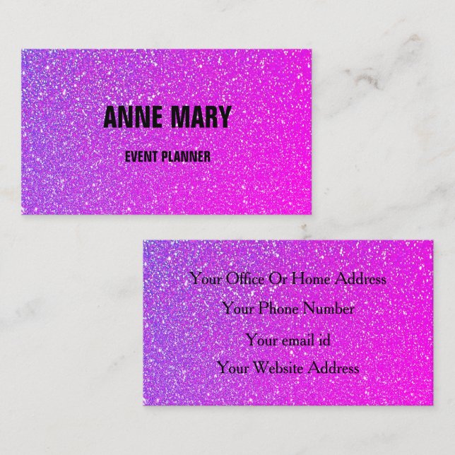 Glittery Pink Purple Ombre Wedding Event Planner Business Card (Front/Back)