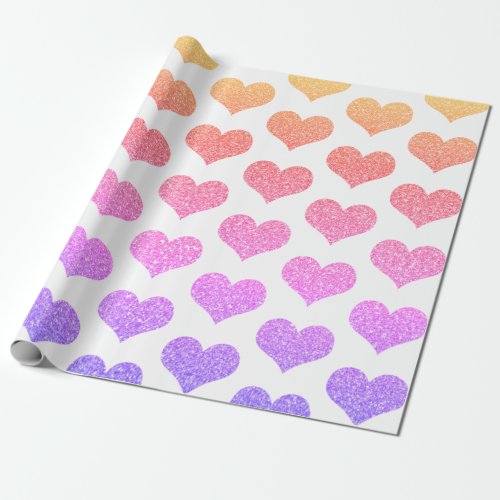 Glittery Pink Rose Gold Ombre Hearts Colorful Cute Wrapping Paper