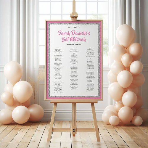 Glittery Pink Silver Alphabetical Seating Chart