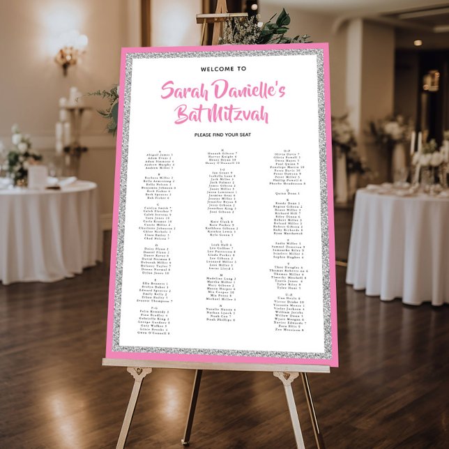 Glittery Pink Silver Alphabetical Seating Chart Foam Board (Creator Uploaded)