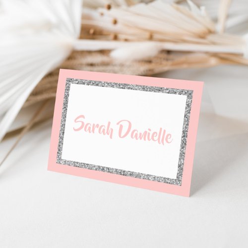 Glittery Pink & Silver Thank You Note Card