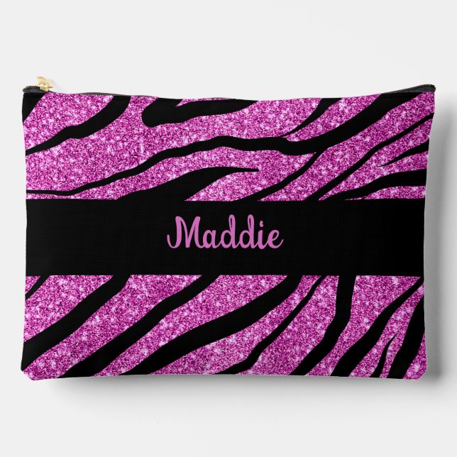 Glittery Pink Zebra Stripes Pattern  Accessory Pouch (Front)