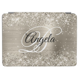 Glittery Platinum Brushed Foil Monogram iPad Air Cover