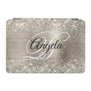 Glittery Platinum Brushed Foil Monogram iPad Mini Cover