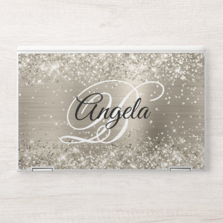 Glittery Platinum Brushed Foil Monogrammed HP Laptop Skin