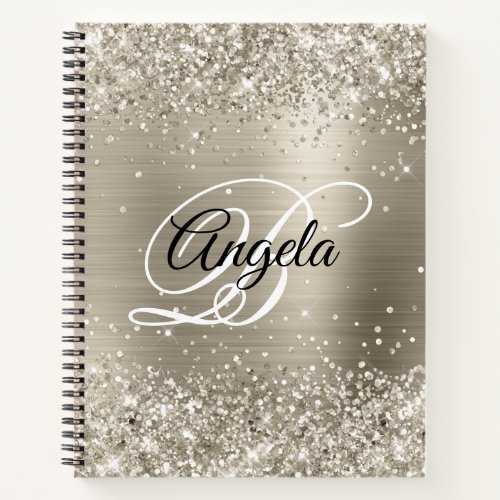 Glittery Platinum Brushed Foil Monogrammed Notebook