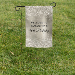 Glittery Platinum Foil 40th Birthday Garden Flag