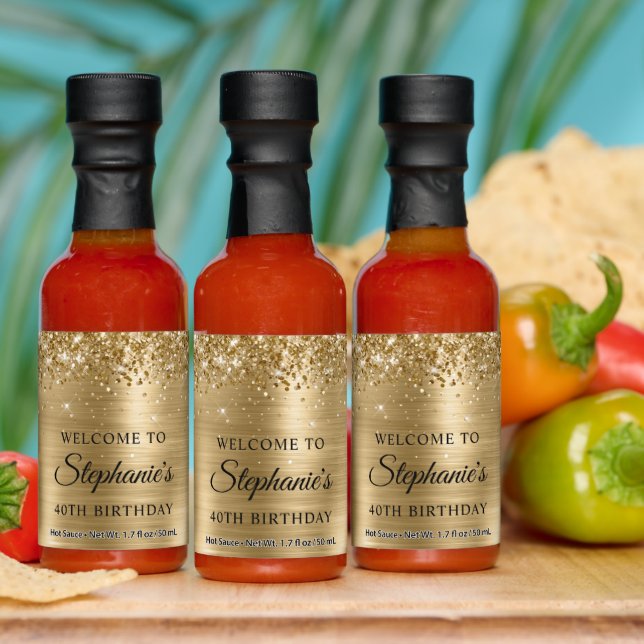 Glittery Platinum Foil 40th Birthday Welcome Hot Sauces (Multi)