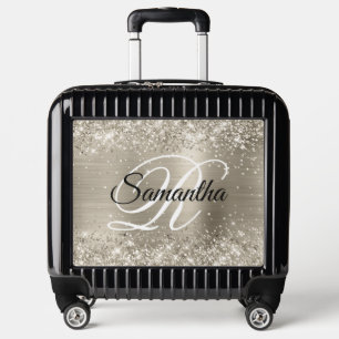 Glittery Platinum Foil Fancy Monogram Luggage
