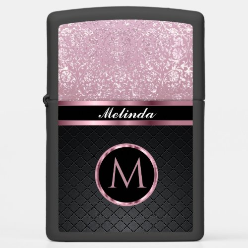  Glittery Pretty Pink and Black _ Personalized Zippo Lighter