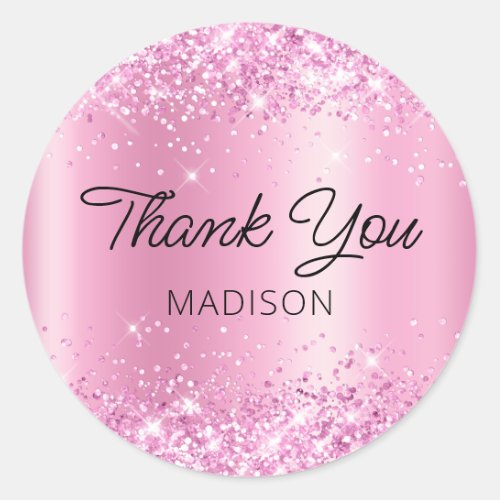 Glittery Pretty Pink Shimmer Thank You Classic Round Sticker