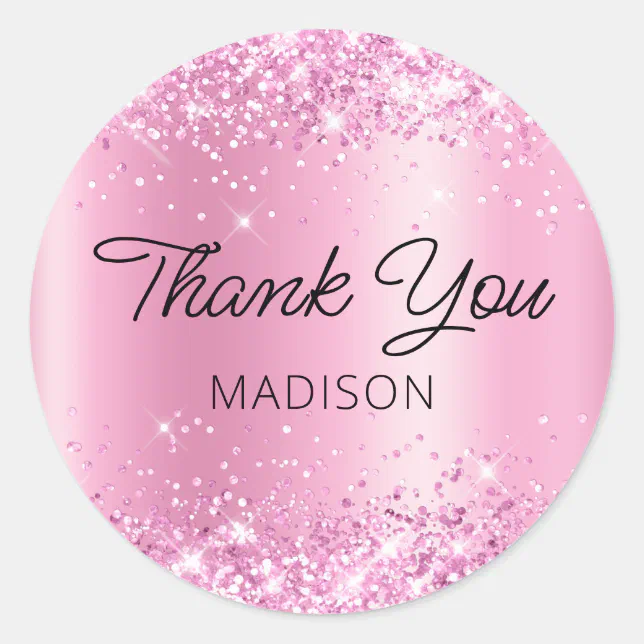 Glittery Pretty Pink Shimmer Thank You Classic Round Sticker Zazzle