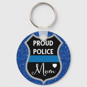 Glittery Proud Police Mom LEO Support Keychain