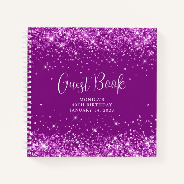 Glittery Purple 40th Birthday Guest Notebook (Front)