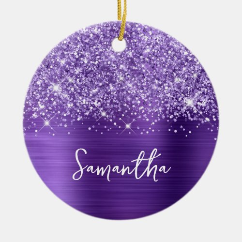 Glittery Purple Amethyst Glam Name Ceramic Ornament