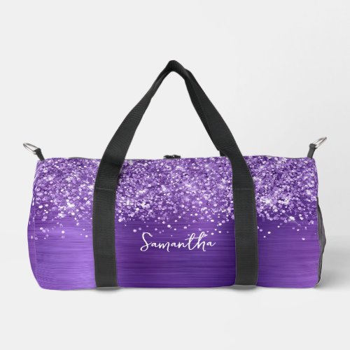 Glittery Purple Amethyst Glam Name Duffle Bag