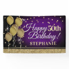 Glittery Purple and Gold Happy Birthday Banner