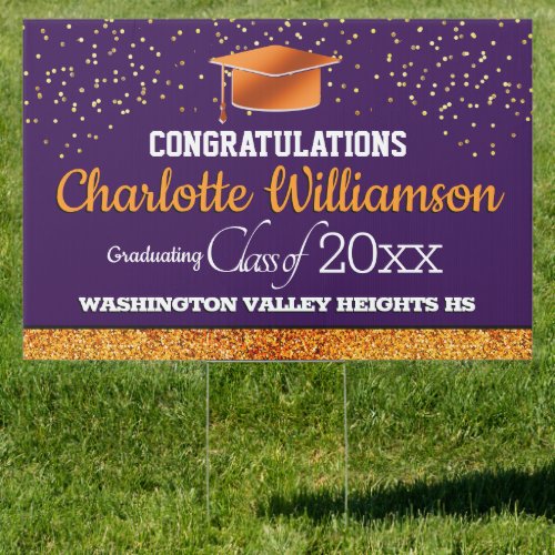Glittery Purple and Orange Congrats Graduate Sign