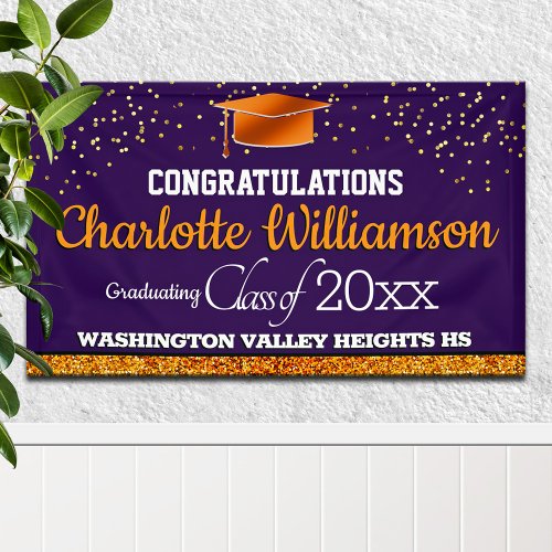Glittery Purple and Orange Graduation Banner