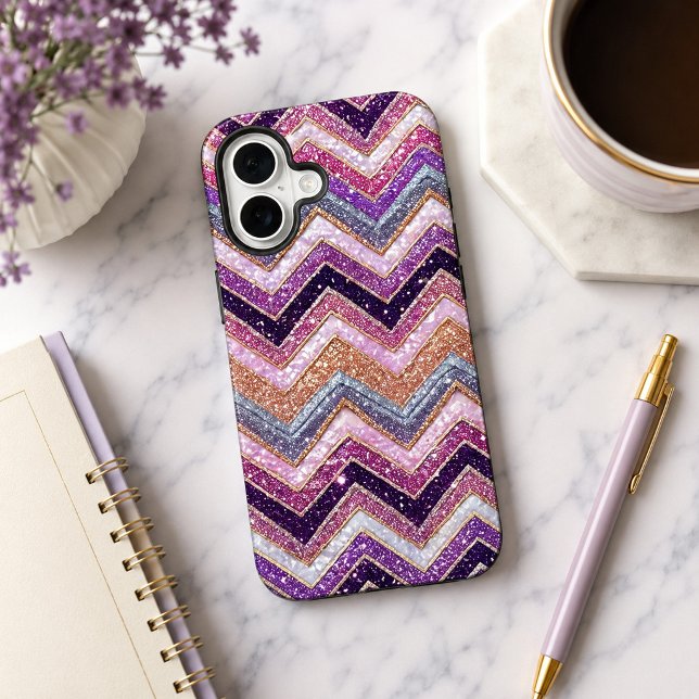Glittery purple and pink zigzag pattern  iPhone case (Creator Uploaded)