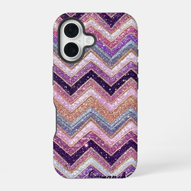 Glittery purple and pink zigzag pattern  iPhone case (Back)