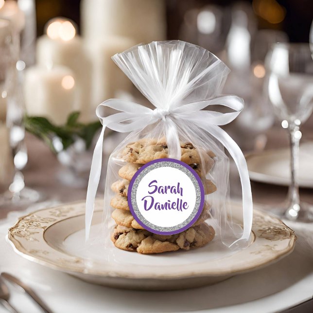 Glittery Purple and Silver Name Favor Sticker (Creator Uploaded)