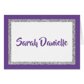 Glittery Purple and Silver Personalized Note Card (Front Horizontal)