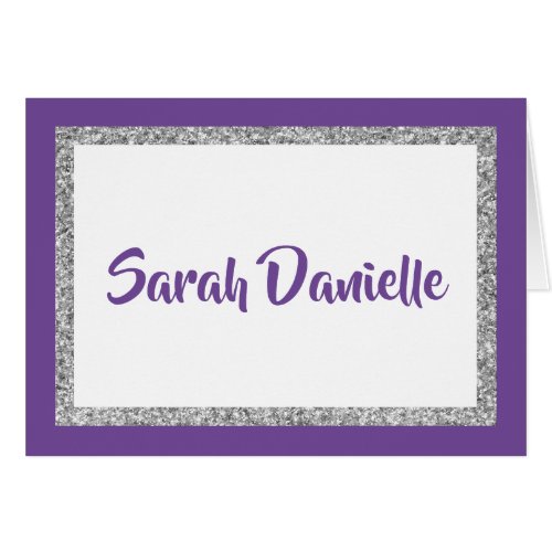 Glittery Purple and Silver Personalized Note Card