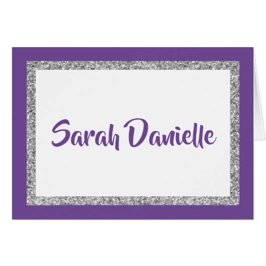Glittery Purple and Silver Personalized Note Card (Front Horizontal)