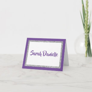 Glittery Purple and Silver Personalized Note Card