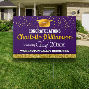 Glittery Purple and Yellow Congrats Graduate Sign