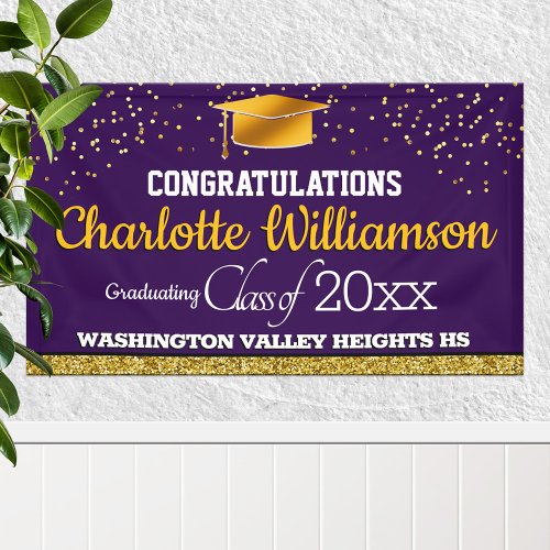 Glittery Purple and Yellow Graduation Banner