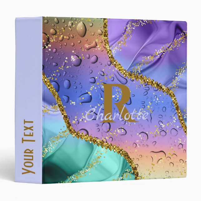 Glittery Purple, Aqua Blue and Emerald Green Ombre 3 Ring Binder (Front/Spine)
