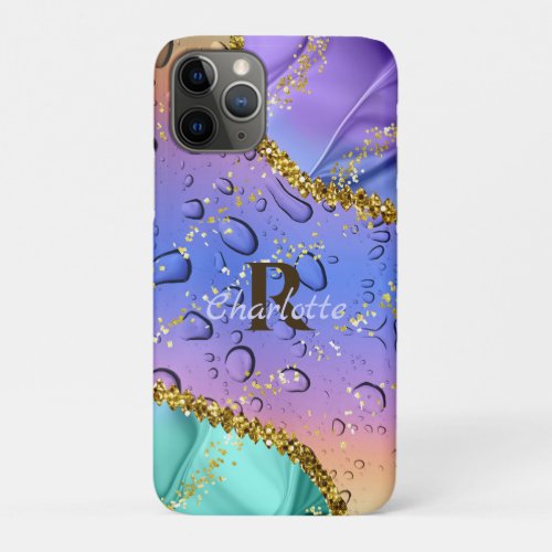 Glittery Purple Aqua Blue and Emerald Green Ombre iPhone 11 Pro Case