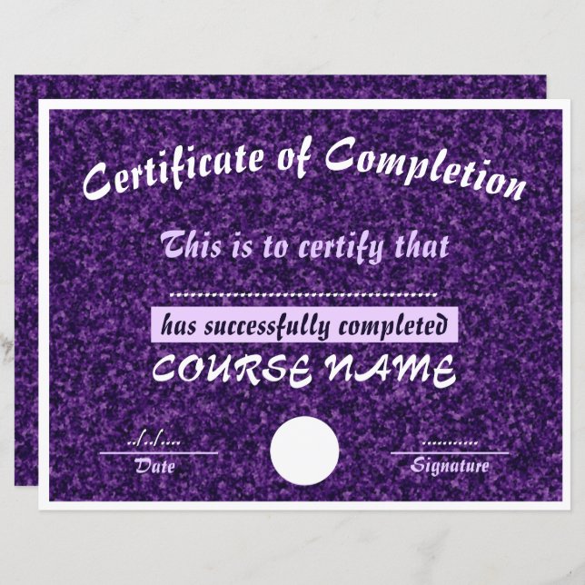 Glittery Purple Certificate of Completion (Front/Back)