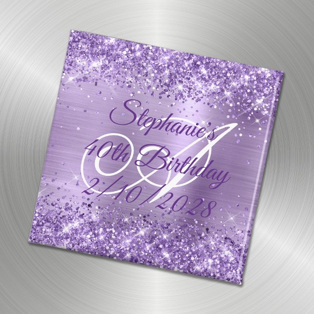 Glittery Purple Foil Fancy Monogram 40th Birthday Magnet (Creator Uploaded)