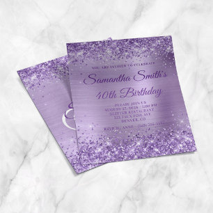 Glittery Purple Foil Monogram 40th Birthday Invite Flyer