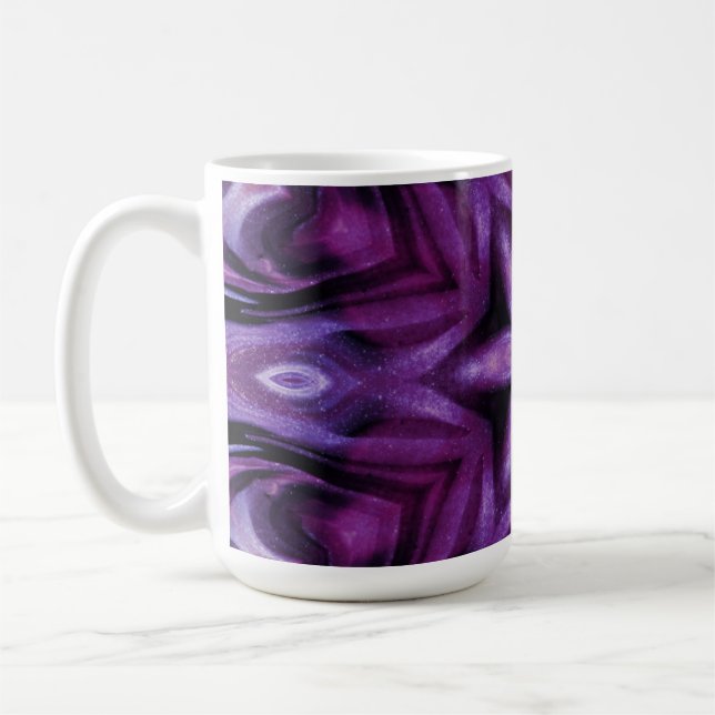 Glittery Purple Kaleidoscope Hearts Gradient Coffee Mug (Left)