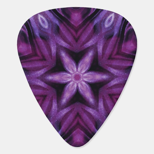 Glittery Purple Kaleidoscope Hearts Gradient Guitar Pick (Back)