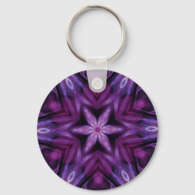 Glittery Purple Kaleidoscope Hearts Gradient Keychain (Front)