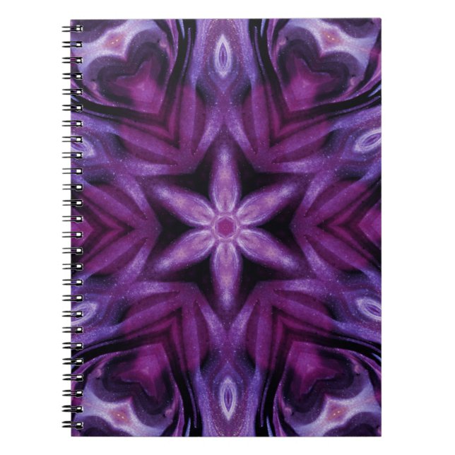 Glittery Purple Kaleidoscope Hearts Gradient Notebook (Front)
