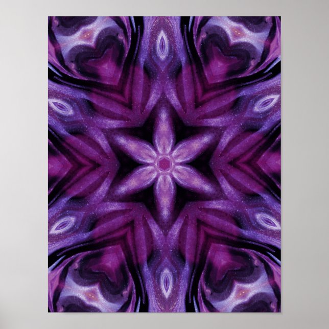 Glittery Purple Kaleidoscope Hearts Gradient Poster (Front)