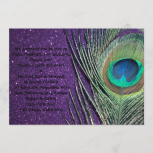 Glittery Purple Peacock Wedding Invitation