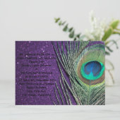 Glittery Purple Peacock Wedding Invitation (Standing Front)