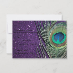Glittery Purple Peacock Wedding RSVP Cards