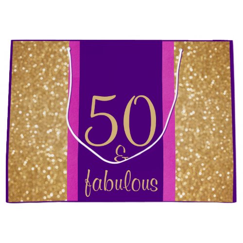 Glittery Purple  Pink 50  Fabulous 50th Birthday Large Gift Bag