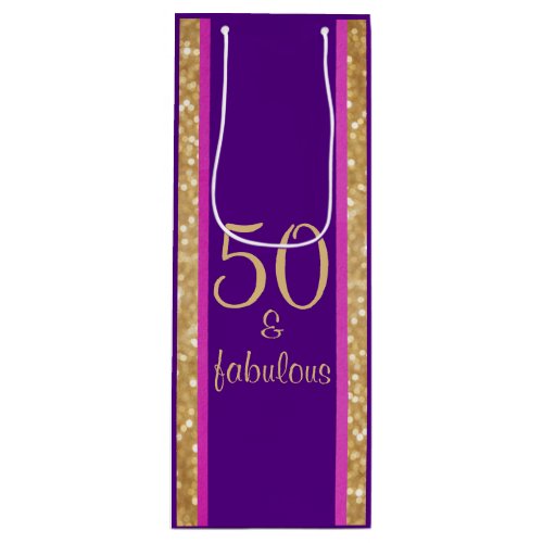 Glittery Purple Pink  50  Fabulous 50th Birthday Wine Gift Bag