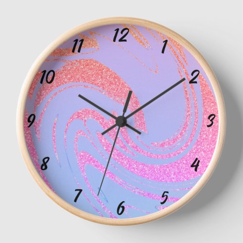 Glittery Purple Pink Rose Gold Wave Pattern Girly Clock