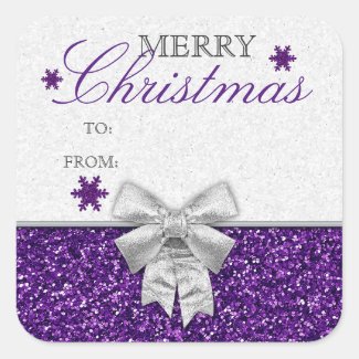 Glittery Purple/Silver Snowflakes Gift Tag
