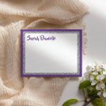 Glittery Purple & Silver Thank You Flat Note Card<br><div class="desc">This trendy flat card features bold lettering on the front with a layered look in silver glitter and white,  and a solid colored background. Add your text using the template form. Change the font,  layout and colors using the Customize feature.</div>